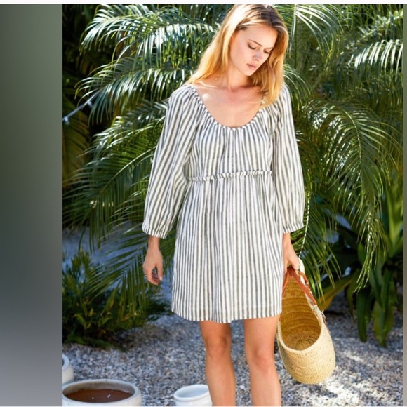 Emerson Fry India Collection Jasmine Dress Striped Moss Organic Cotton Light Sm - Picture 1 of 13